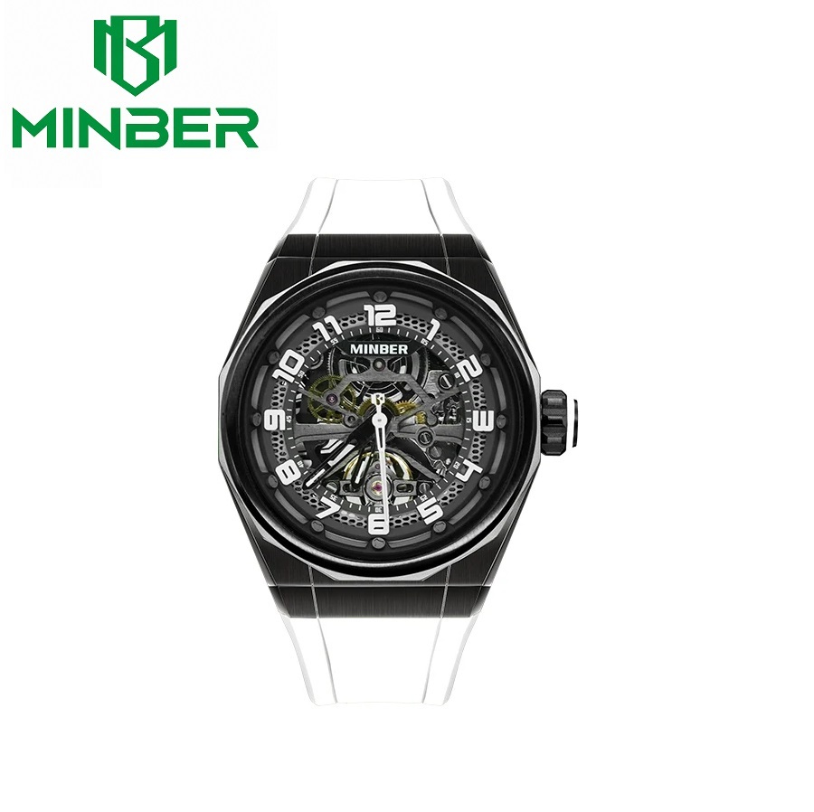 【正規品】MINBER ミンバー メンズ腕時計 自動巻き 3気圧防水 JC5002G-01 ホワイト ラバーベルト