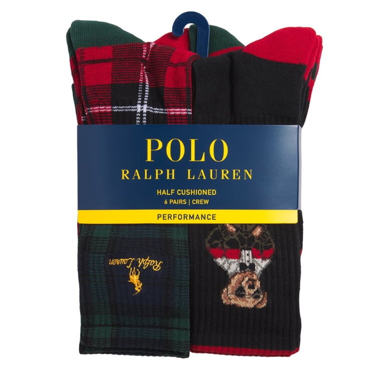 ポロラルフローレン：ROYAL HOLIDAY BEAR ソックス 6PK (レッドマルチ)[ソックス/ 男性下着/ メンズインナー/人気ブランド/おすすめギフト/誕生日プレゼント/メンズファッション]