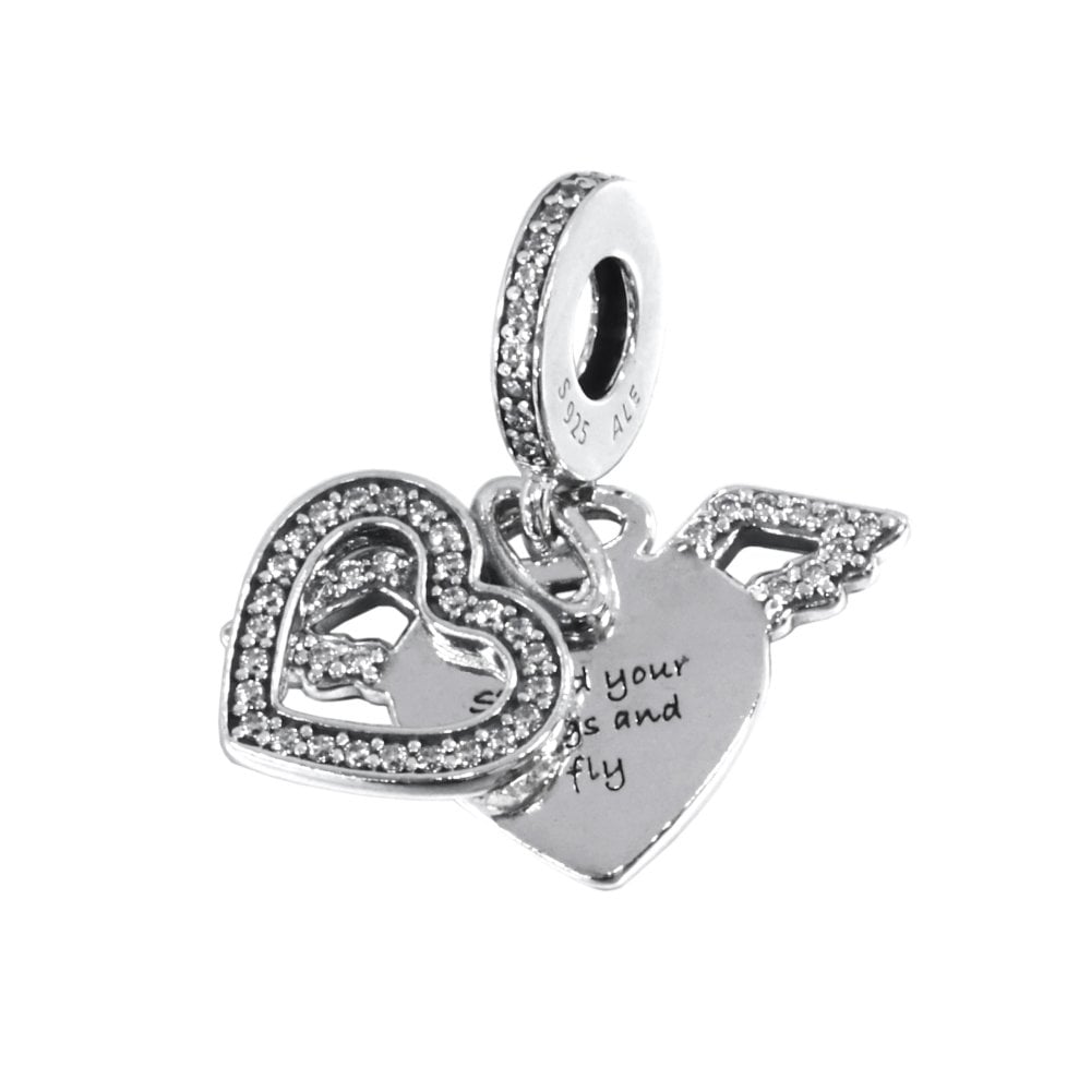 ボックス・ショッパー付 PANDORA(パンドラ) ★ Heart and Angel Wings ダングルチャーム ★ハート＆エンジェル ウィング チャーム ★ ブレスレット カスタマイズ アクセサリー シンプル 日常使い 誕生日 記念日 母の日 プレゼント ギフト｜チャーム 単品