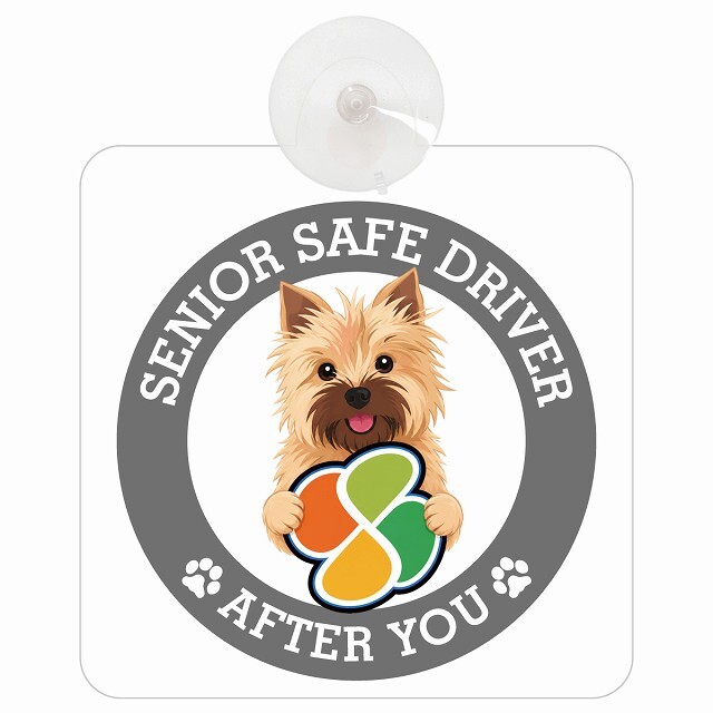 カーサイン 高齢者マーク SENIOR SAFE DRIVER ノーリッチテリア 車内用 吸盤タイプ 収れん火災防止タイプ 肉球 日本製 車 ステッカー
