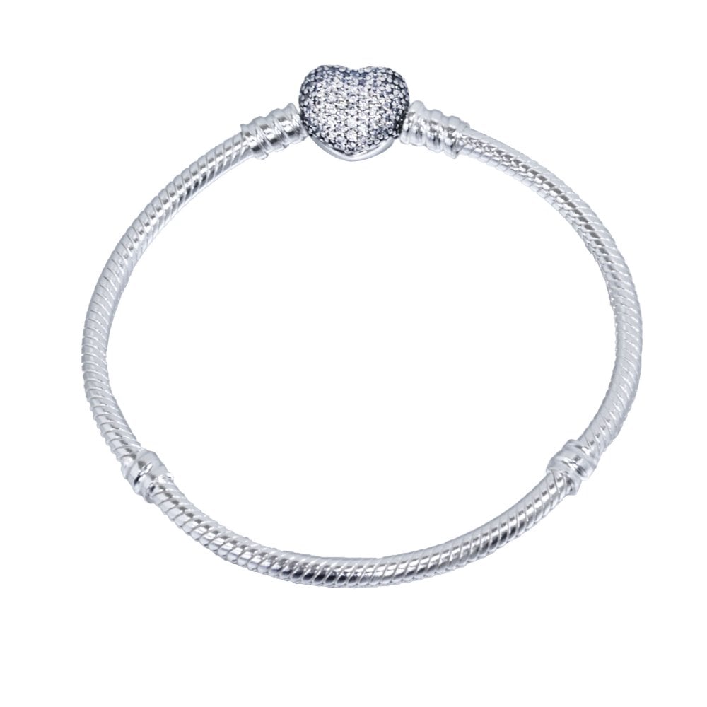 ボックス・ショッパー付 PANDORA(パンドラ) ★ Sparkling Heart & Snake Chain Bracelet ★ スパークリング ハート＆スネークチェーン ブレスレット ★ チャーム ブレスレット カスタマイズ アクセサリー シンプル 日常使い 誕生日 記念日 母の日 プレゼント ギフト