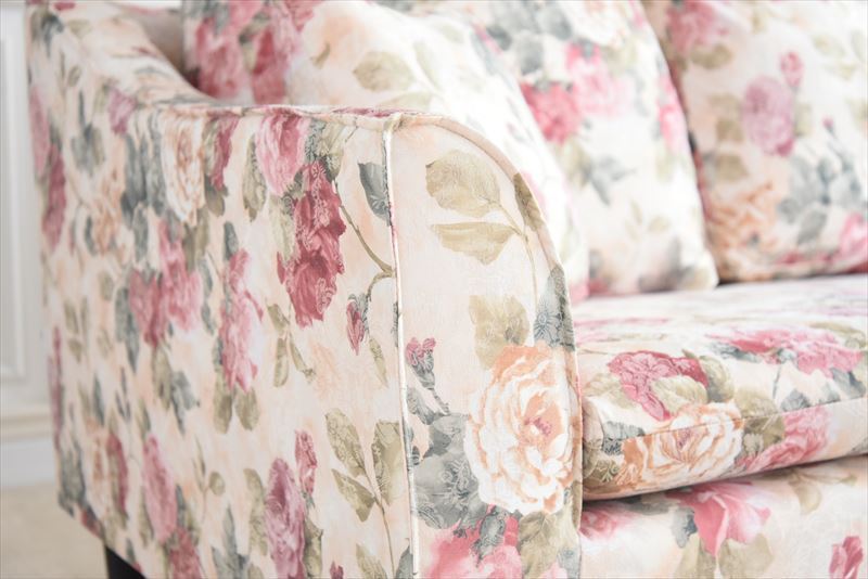 ソファ 座椅子 ヨーロピアン カウチ 3人掛け 三人用 薔薇柄 バレンシアローズ 組み合わせ自由 3WAY 幅195cm ローズ 姫系 ファブリック おしゃれ L字 ー アンティーク調 高級 輸入家具