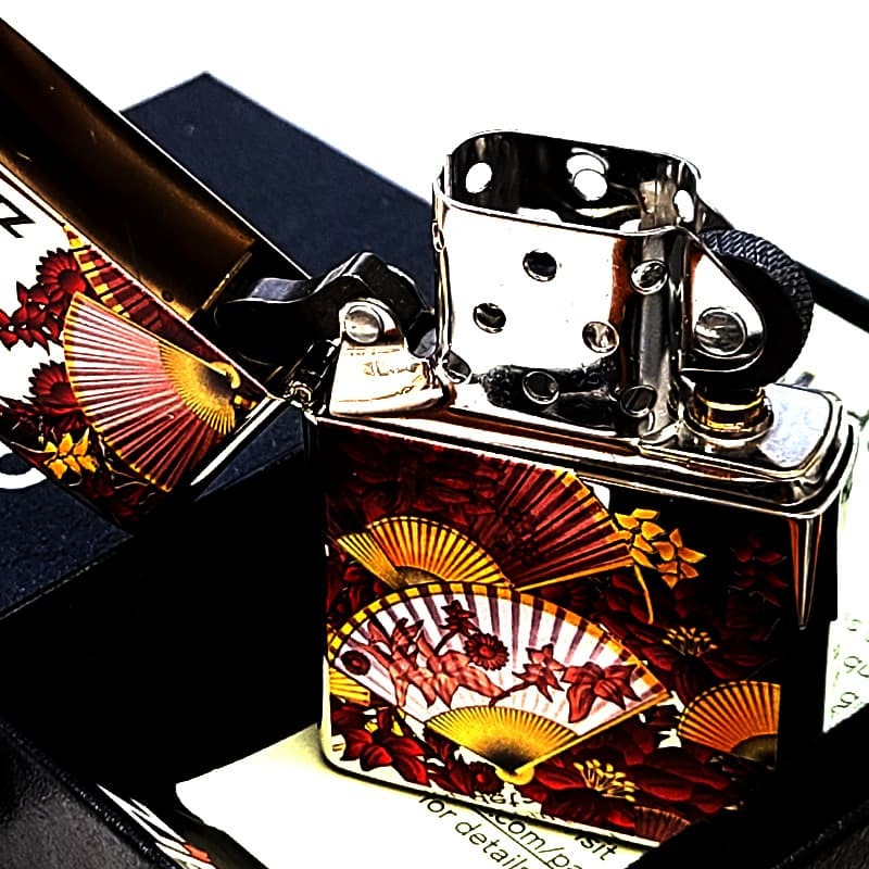 ZIPPO 和柄 扇子 ジッポ ライター シルバー レッド 和風 センス 赤 日本 美しい おしゃれ 華やか レディース メンズ ギフト プレゼント
