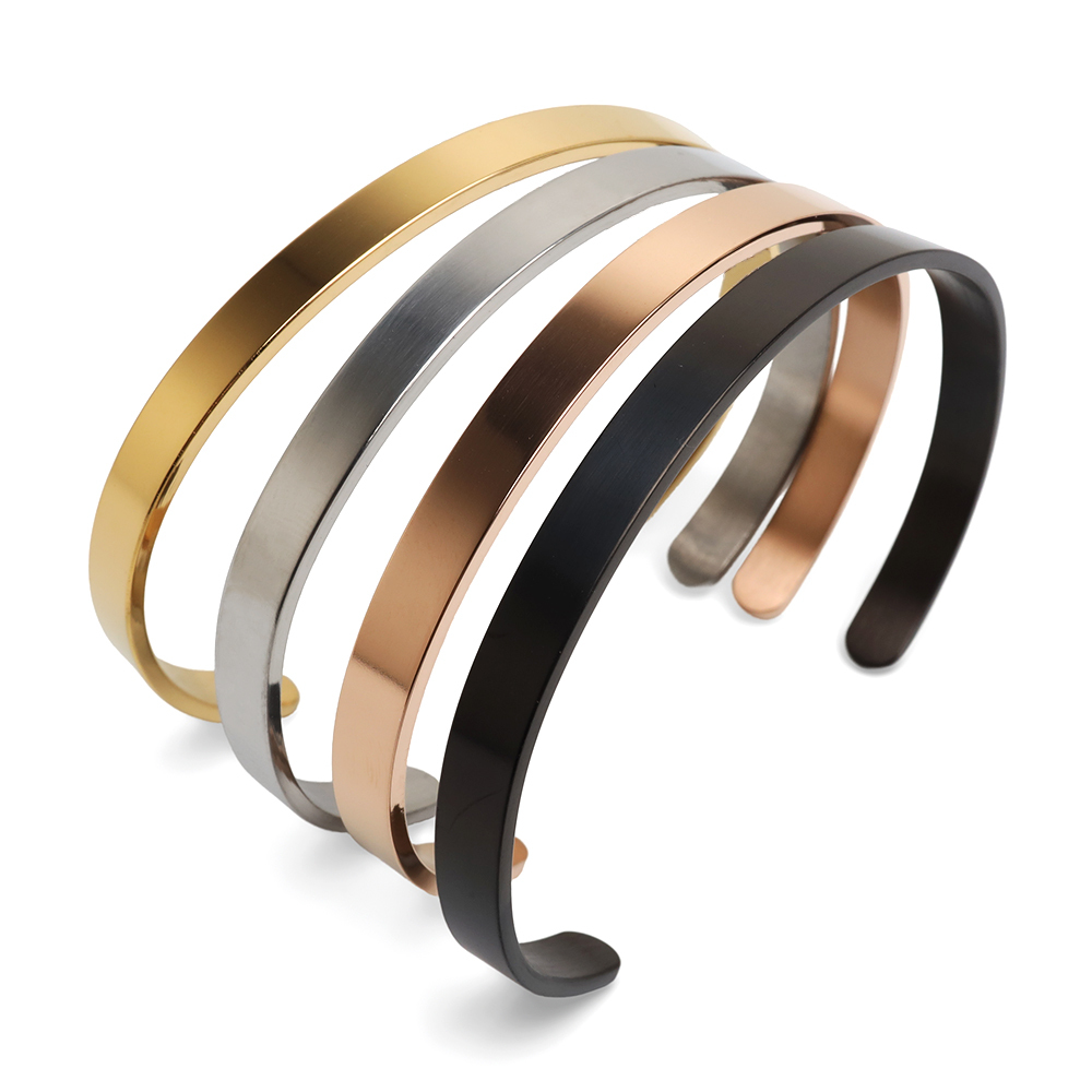 ステンレス 幅6mm 平打ちバングル シンプル 4カラー ブレスレット レディース メンズ ユニセックス アクセサリー 手首 大人 きれいめ カジュアル ミニマル ベーシック 重ね付け おしゃれ デイリー 男女兼用 金属アレルギー対応