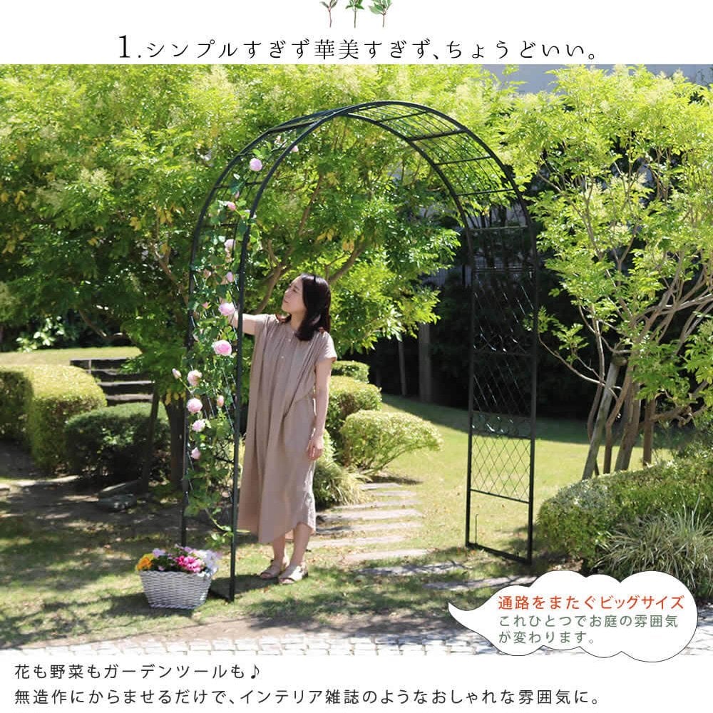 フェンス ワイドアイアンアーチ 送料無料 ダークグリーン アイアン アーチ 門 木製 バラ 薔薇 フェンス おしゃれ 小型 北欧 ガーデニング 屋外 家具 ツタ 蔦 エントランス エクステリア ロマンチック トレリス 園芸支柱 つるバラ 誘引 黒 仕切り