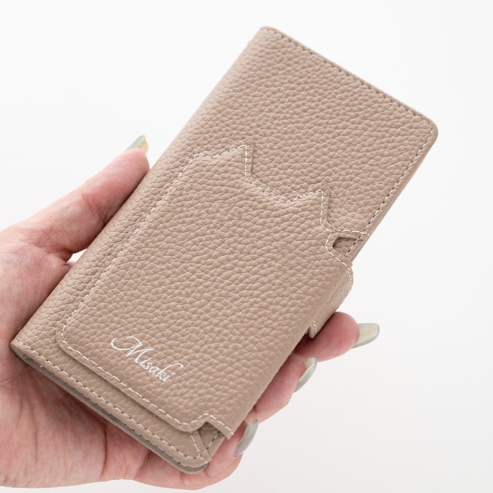 多機能対応 スマホケース 手帳型 【 クイックカードポケット付き ねこフラップ -クラシック- 】 ミラー付き スタンド 名入れ くすみカラー プレゼント iPhone Google