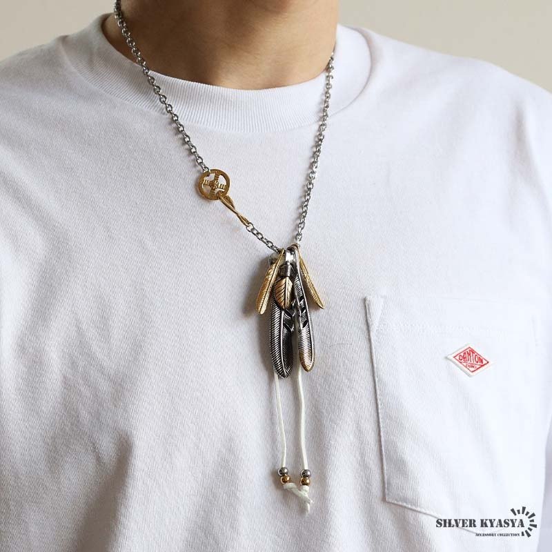ステンレス フェザーネックレス インディアンジュエリー ペンダントネックレス メンズネックレス ゴールド シルバー 太角 あずきチェーン 細身 羽根 イーグル 精巧 立体的 男性 金属アレルギー対応