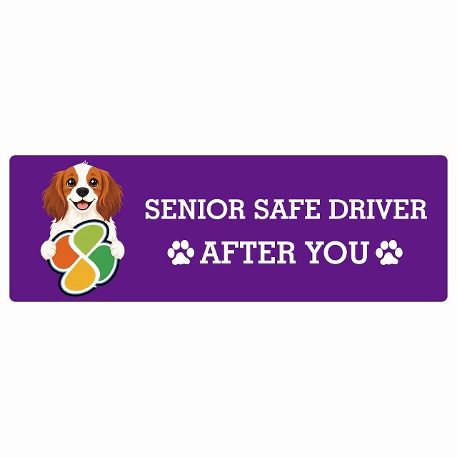 カーサイン 高齢者マーク SENIOR SAFE DRIVER コーイケルホーンディエ ステッカー シール 長方形 20x6.7cm 肉球 日本製 車