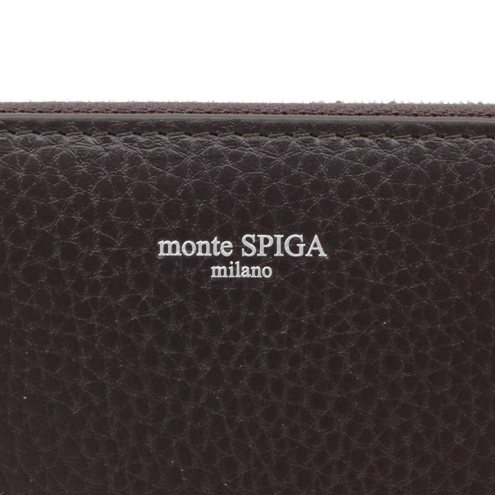 モンテスピガ　monte SPIGA　ラウンドファスナー長財布　MOSMSP103DBR　濃茶　ダークブラウン　シュリンクレザー　牛革　ラウンドジップ ロングウォレット