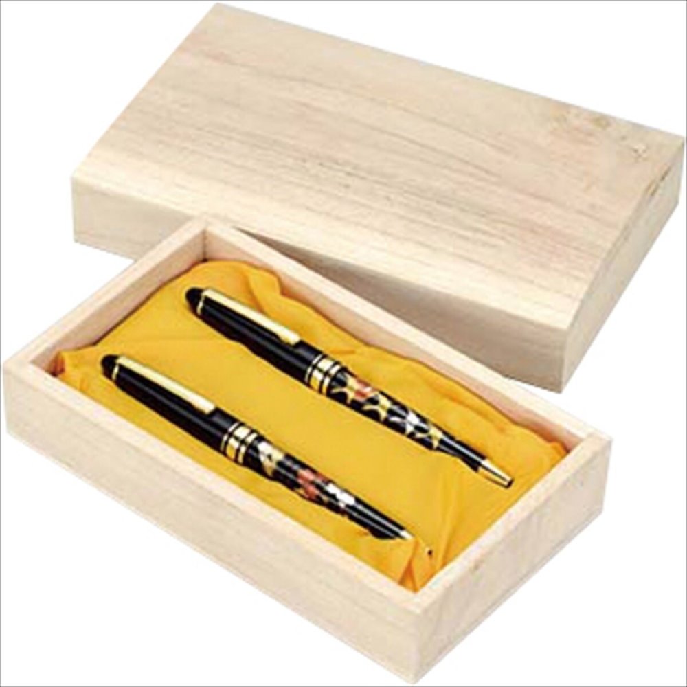 高級蒔絵ボールペンペア 富士 鶴 木箱入 文具 筆記具 文房具 ペン ステーショナリー【北海道・沖縄県・離島 配送不可】