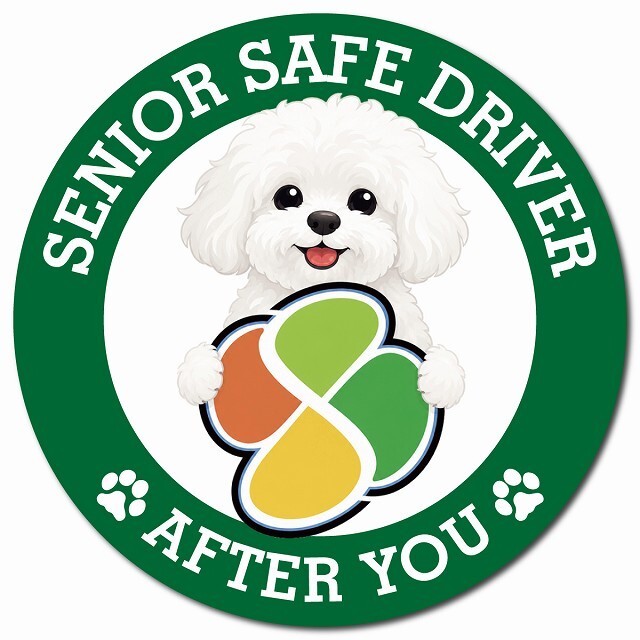 カーサイン 高齢者マーク SENIOR SAFE DRIVER ビションフリーゼ マグネット 強力 直径13cm 肉球 日本製 車 ステッカー