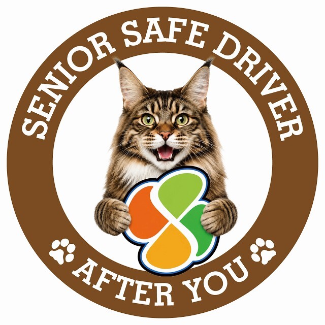 カーサイン 高齢者マーク SENIOR SAFE DRIVER メインクーン ステッカー シール 直径13cm 肉球 日本製 車