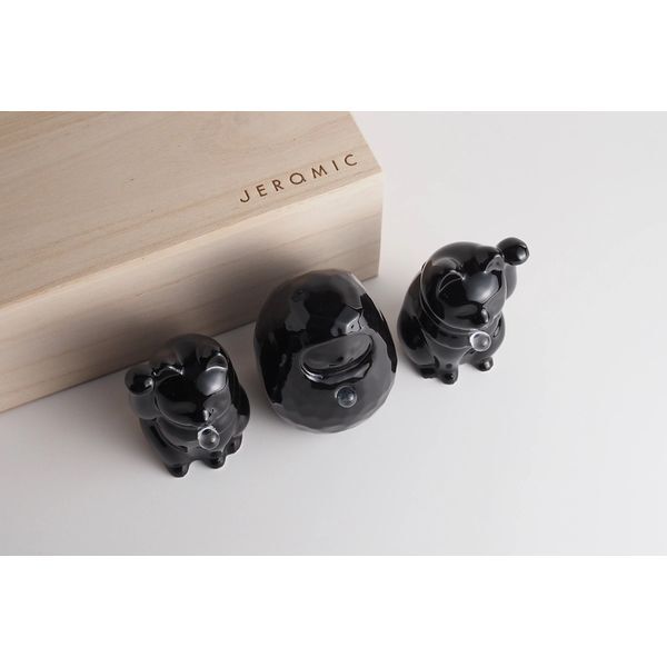 【縁起物×天然石】Jeramic開運招福セット / 招き猫×だるま / 黒 / 3体セット / ギフトボックス付き / 瀬戸焼 置物【送料無料（北海道・沖縄を除く）】
