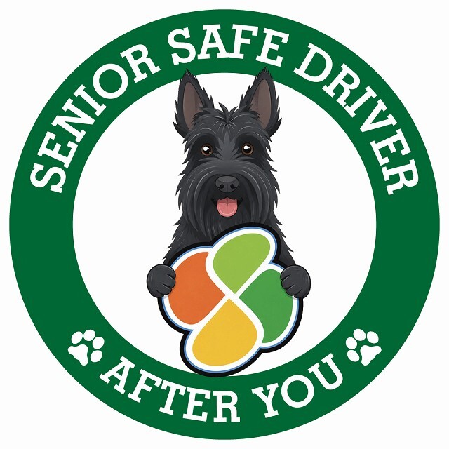カーサイン 高齢者マーク SENIOR SAFE DRIVER スコティッシュテリア ステッカー シール 直径13cm 肉球 日本製 車