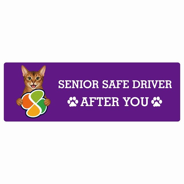 カーサイン 高齢者マーク SENIOR SAFE DRIVER アビシニアン ステッカー シール 長方形 15x5cm 肉球 日本製 車