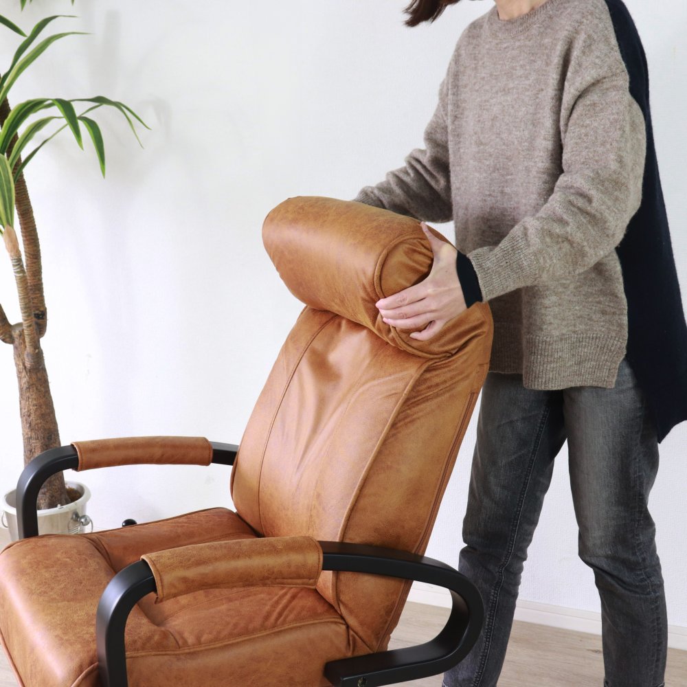 高座椅子 高さ調節 回転式 リクライニング フットレスト付き ブラウン W58xD63-148xH98-104cm座面高40-46cm 座椅子 リクライニングチェア パーソナルチェア 肘付き おしゃれ