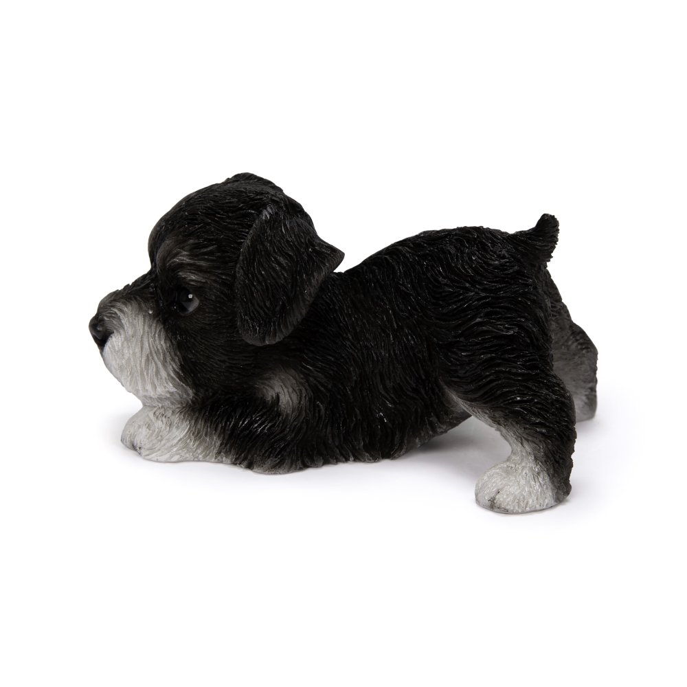 犬の置物 woobia ウービア かまえるシュナウザー 黒白 小 子犬 10cm 手のひらサイズ リアル動物オーナメント イギリス職人手彩色 玄関 デスク インテリア 縁起物 誕生日 お礼 退職祝い 新築祝い お祝い ギフト プレゼント かわいい