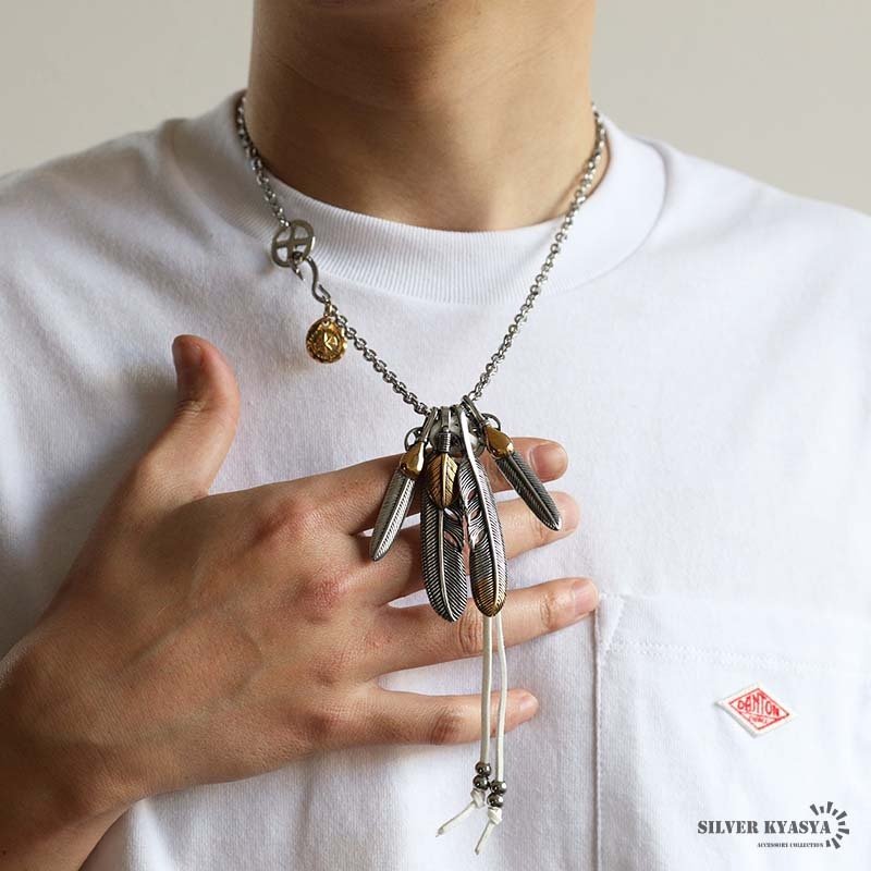 ステンレス フェザーネックレス インディアンジュエリー ペンダントネックレス メンズネックレス シルバー ゴールド 太角 あずきチェーン 細身 羽根 イーグル 精巧 立体的 男性 金属アレルギー対応