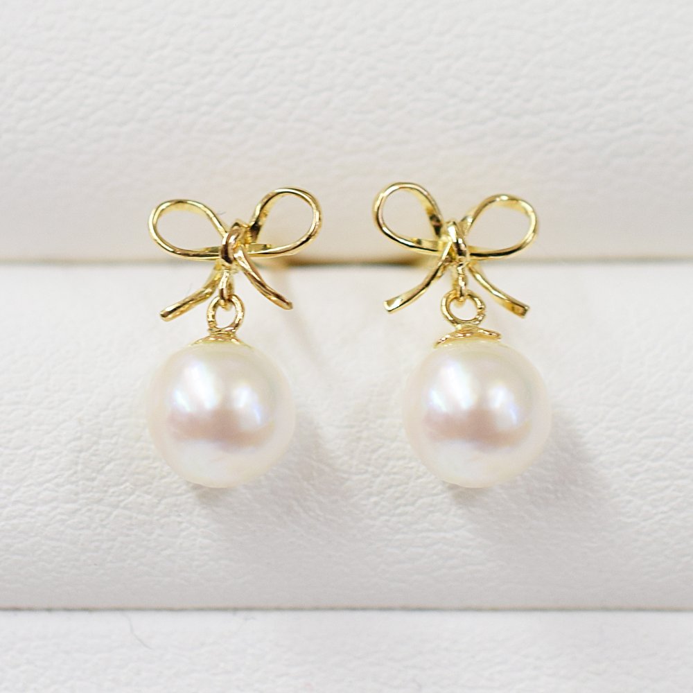 ［pearl304］5.5mm - 6mm リボン ピアス ホワイトピンク あこや真珠 天草 熊本 日本産