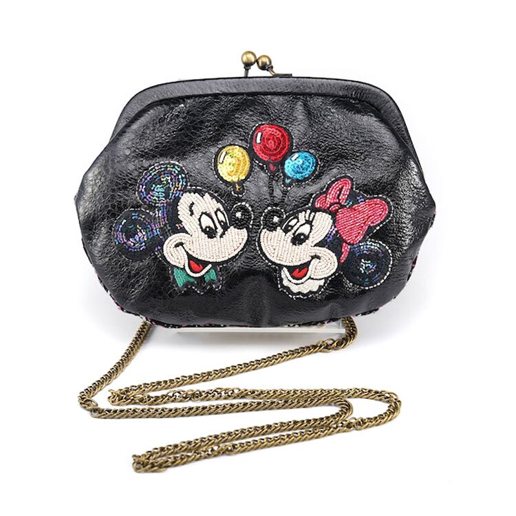 ディズニー 刺繍がま口ショルダーバッグ SHO3741 SHO3670 送料無料 ミッキー ミニー おしゃれキャット マリー  ベルリオーズ トゥルーズ バッグ 財布 ショルダーバッグ ポーチ 刺繍 ビーズ ハナカラクサ ブラック