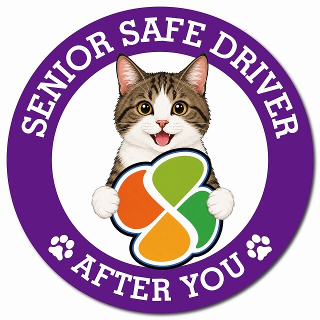カーサイン 高齢者マーク SENIOR SAFE DRIVER キジ白 マグネット 強力 直径13cm 肉球 日本製 車 ステッカー