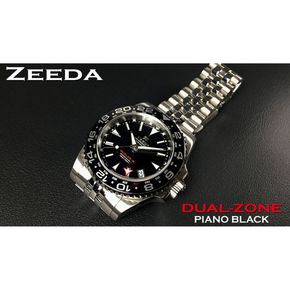 ジーダ ZEEDA デュアルゾーン DUAL-ZONE PIANO BLACK 腕時計 メンズ 自動巻き GMT DU-BK