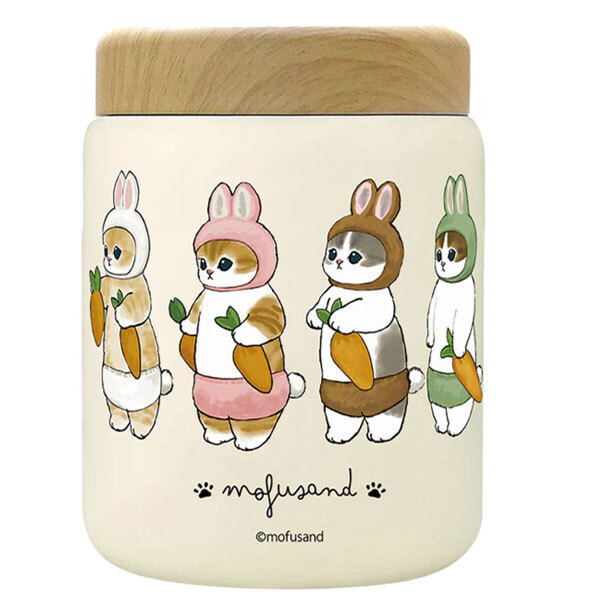 もふさんど モフサンド mofusand ステンレス スープポット 400ml 53-2156 53-2157 53-2158 スープジャー サメにゃん うさにゃん ホットケーキにゃん お弁当 保温 保冷 木目蓋 真空二重構造 コンパクト かわいい ランチ 通勤 通学 サメにゃん