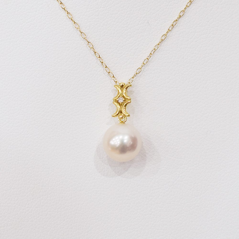 ［pearl583］ 8mm - 8.5mm ホワイトピンク ペンダント ダイヤモンド付 あこや真珠 0.01ct
