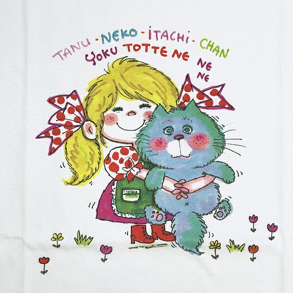 水森亜土 カラーTシャツ(M) ネコ ホワイト アパレル 送料込み