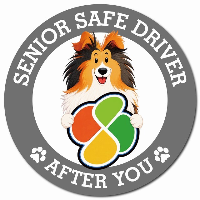 カーサイン 高齢者マーク SENIOR SAFE DRIVER シェットランドシープドッグ マグネット 強力 直径13cm 肉球 日本製 車 ステッカー
