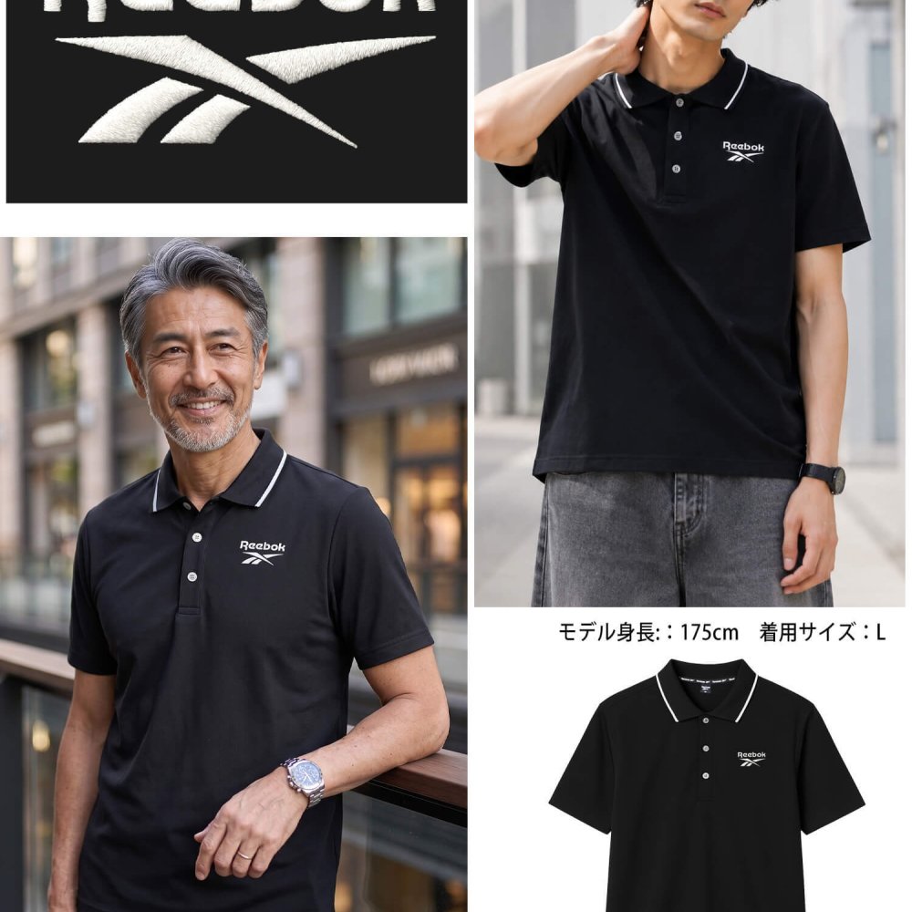  Reebok リーボック ポロシャツ メンズ 半袖 ボタンダウン ドライ 吸汗速乾 襟ライン ワンポイントロゴ ブランド 無地 スポーツ ゴルフウェア オフィスカジュアル 黒 白 Ｍ L LL 3L 大きいサイズ 春 夏 秋 2025ss ユニセックス karlas別注