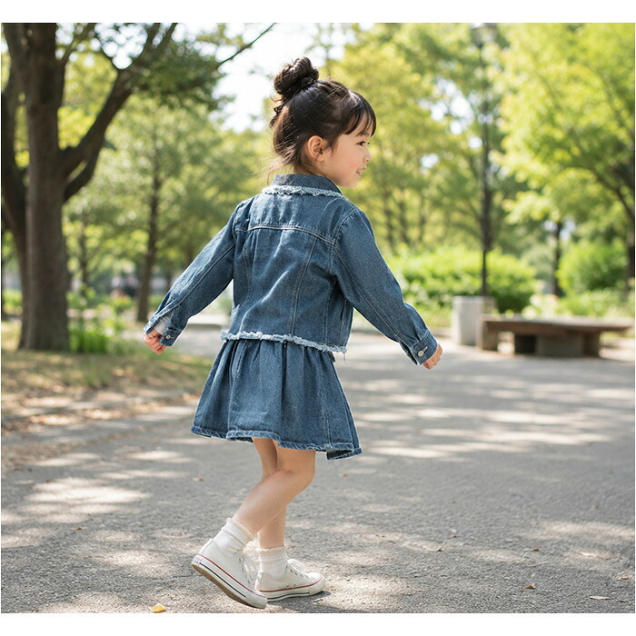 キッズ デニム セットアップ 通販 スカート 長袖デニムジャケット 女の子 女子 子供服 ガールズ 上下セット カジュアル おしゃれ オシャレ かわいい 可愛い デニムジャケット アウター 着やすい 長袖 シンプル お出かけ ギフト