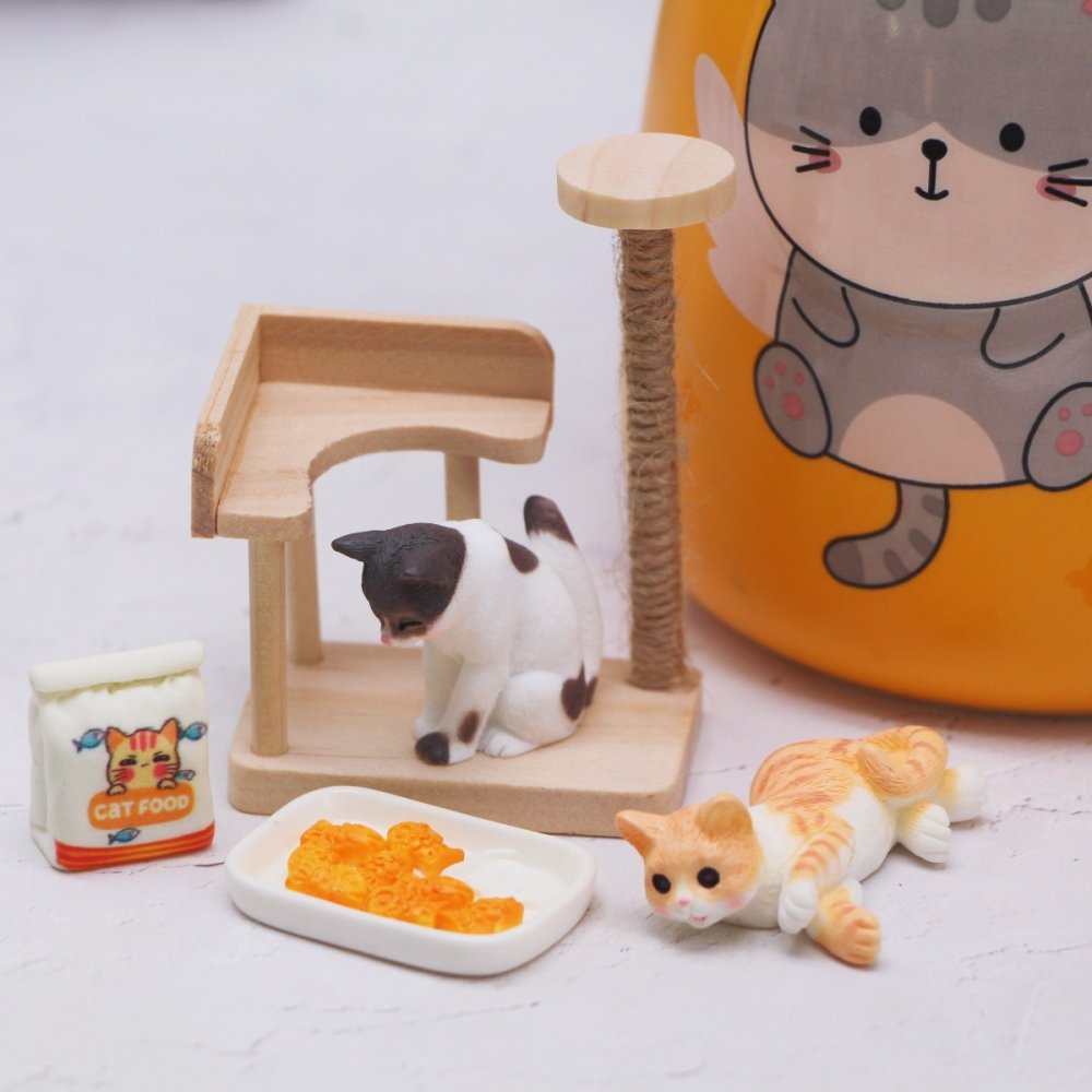 ミニチュア 猫 キャットタワー 置物 ドールハウス 家具 ねこ フィギュア 小物 フード付き ミニ模型 ジオラマ 撮影小道具 BJD ドール用 DIY デコレーション インテリア