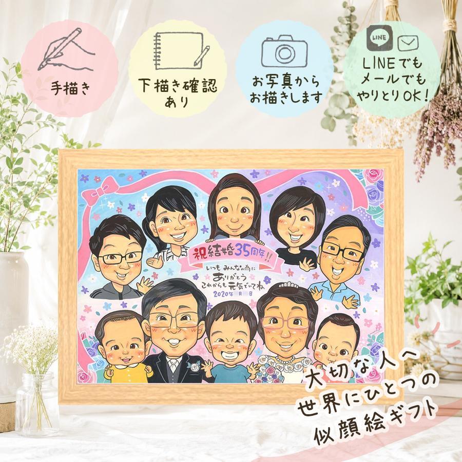 結婚記念日のお祝いに、似ていて、やさしく、飾りたくなる一枚。 似顔絵 結婚記念日 贈り物 ギフト プレゼント 名入れ 手描き 結婚記念日 結婚30周年 周年記念 お祝い 記念 結婚10周年 金婚式 大人数 夫婦 ご両親 家族 下書き確認 修正無料 名入れ サプライズ 喜ばれる そっくり 宝物 結婚記念日 記念日 宝物 感謝 一生もの 色紙 傘寿祝い 長寿祝い 初任給 オリジナル お祝いの品 節目