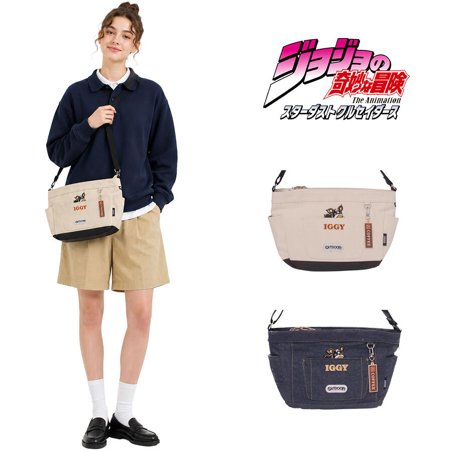 outdoor products ジョジョの奇妙な冒険 イギーモチーフキャンバスショルダー ショルダー 斜め掛け レディース メンズ ギフト プレゼント ブラック jo05 ODJO11