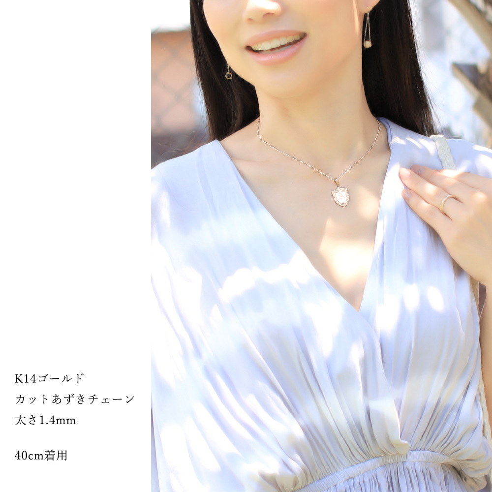 ゴールド ネックレス ハワイアンジュエリー ネックレス イニシャル ピンクゴールド ネックレス 刻印 無料 誕生石入れ可 エンブレム型 イニシャル 14k k14カットあずきチェーン太1.4mm ギフトラッピング可能 プレゼント ハロウィン 【品番：CG-GP111R-CH1020】