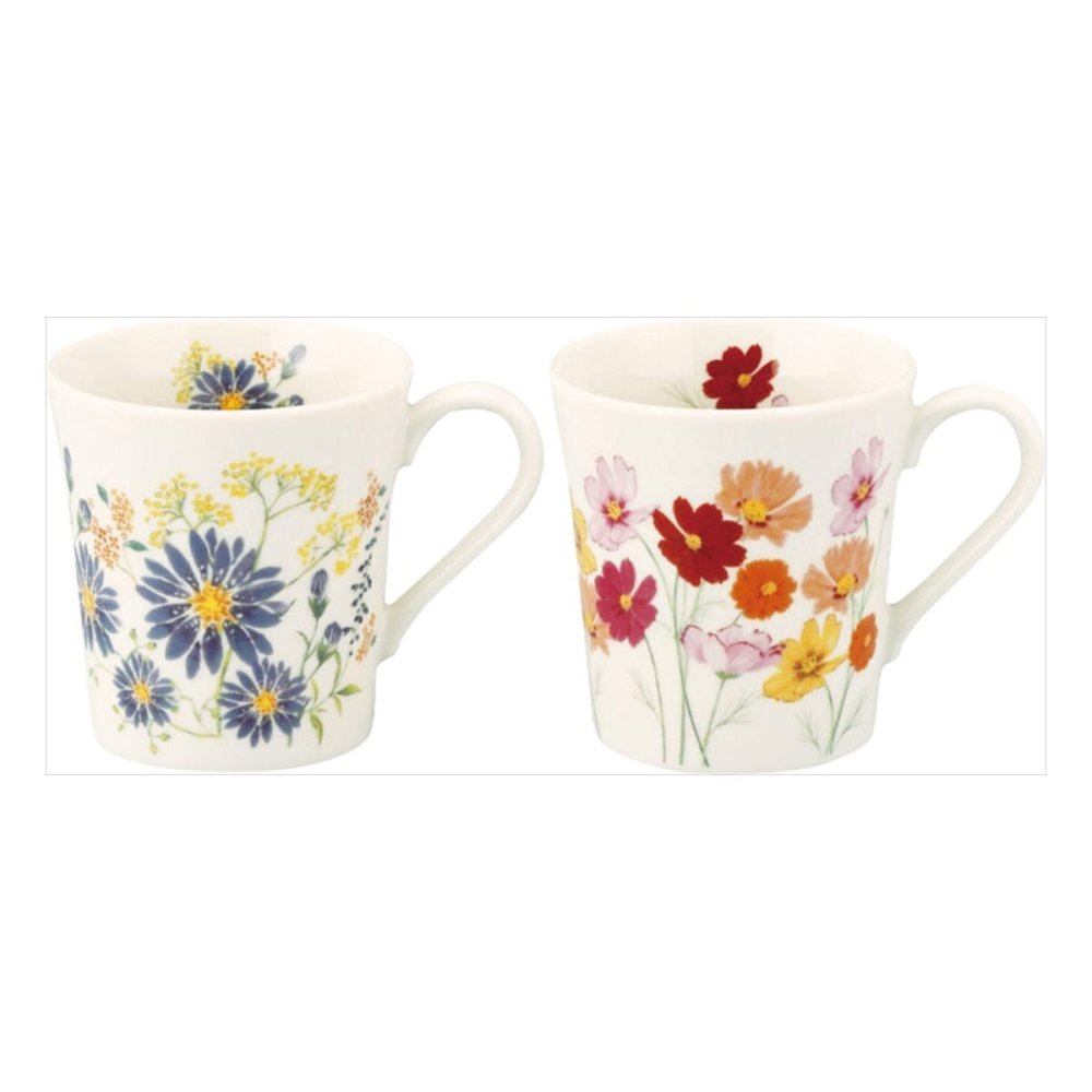 日比谷花壇 花言葉 ペアマグセット 孔雀草 コスモス マグカップ 陶器 陶磁器 食器 化粧箱入り【北海道・沖縄県・離島 配送不可】