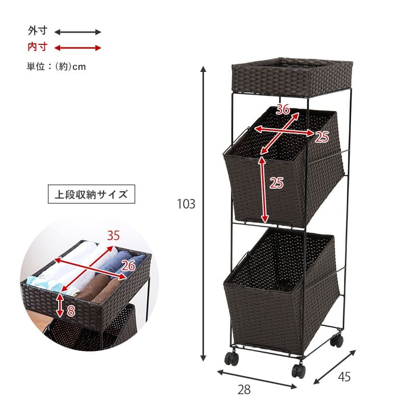 ラック ランドリー 3段 幅28cm カゴ 洗濯かご 4個つき 洗濯機 収納 おしゃれ スリム 縦型 洗濯機収納 ランドリー収納 ホワイト グレー 収納棚 洗濯物 洗面所 脱衣所 新生活