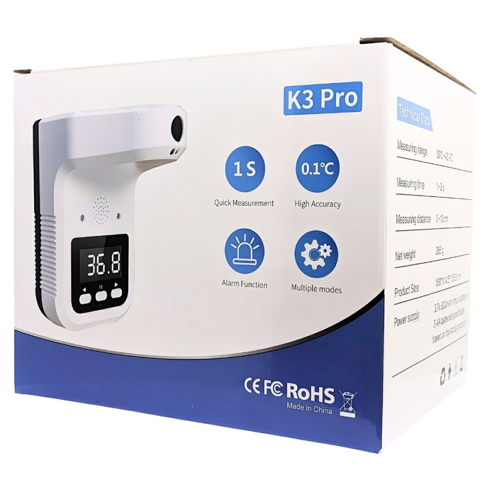 K3 Pro 非接触温度計 充電式　高速自動測定　0.1秒　日本語音声　壁掛け　卓上　三脚対応　USB充電　コードレス【乾電池不要の安全設計】( オフィス／飲食店／塾／施設向け )