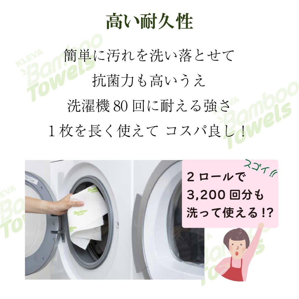 掃除タオル クレバーバンブータオル 40シート 2ロール バンブーレーヨン84％ 繰り返し使える 多目的タオル バンブータオル 雑巾 ぞうきん ふきん キッチンクロス 吸水 油汚れ 水洗い 洗濯 再利用 キッチン 台所 ガスコンロ 水回り 窓拭き 車内 掃除用品