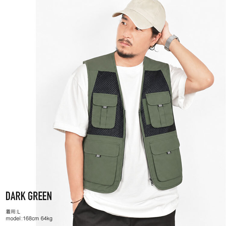 メッシュベスト メンズ レディース カジメイク 8905 M L ベスト メッシュ 通気性 夏用 涼しい 軽量 作業服 作業ベスト 多機能 ポケット付き 収納 作業着 フィッシングベスト アウトドア キャンプ ガーデニング 釣り ペン差し 多ポケット チャコール ダークグリーン ネイビー