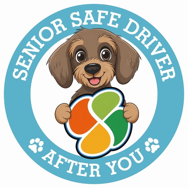 カーサイン 高齢者マーク SENIOR SAFE DRIVER ワイヤーヘアードダックスフンド ステッカー シール 直径13cm 肉球 日本製 車