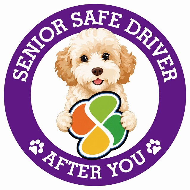カーサイン 高齢者マーク SENIOR SAFE DRIVER ゴールデンドゥードル ステッカー シール 直径13cm 肉球 日本製 車