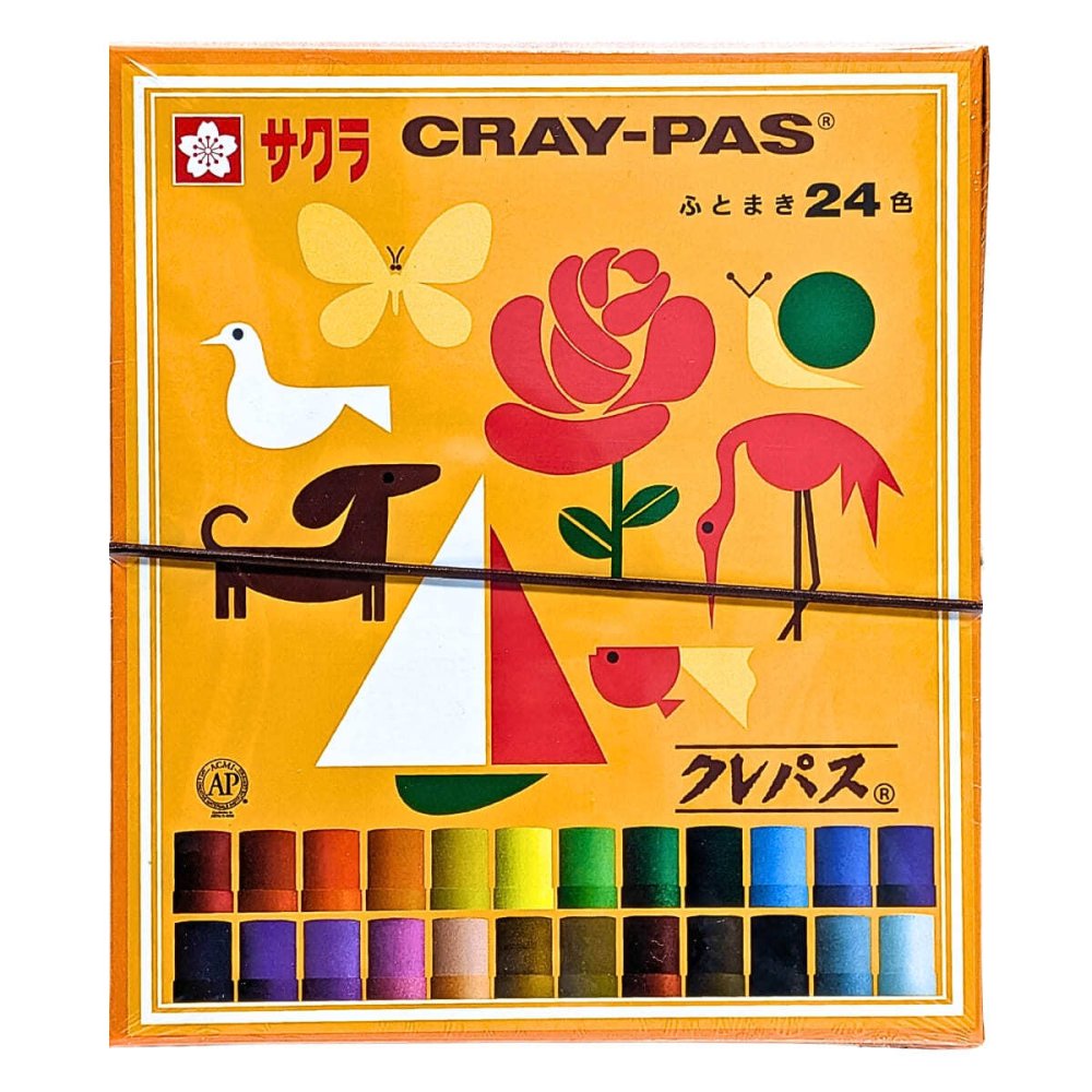 サクラ クレパス 太巻24色 LP24R 紙箱入り ゴムひも付き お絵描き 図画工作 描画材 入学準備 小学校 幼稚園 安全性 (ISO8124-3)に適合 #82388　CRAY-PAS オイルパステル 日本製