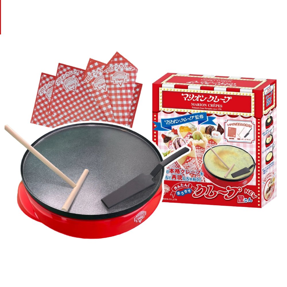 【マリオンクレープ監修】 かんたんおうちでクレープ屋さん  クレープメーカー 家庭用 クレープ焼き器 クレープ機 クレープパン ホットプレート 木製トンボ スパチュラ 巻紙 レシピ付き 手作り お菓子作り スイーツ 親子クッキング ホームパーティー 誕生日 クリスマス プレゼント ギフト