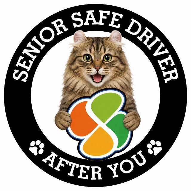 カーサイン 高齢者マーク SENIOR SAFE DRIVER アメリカンカール ステッカー シール 直径13cm 肉球 日本製 車