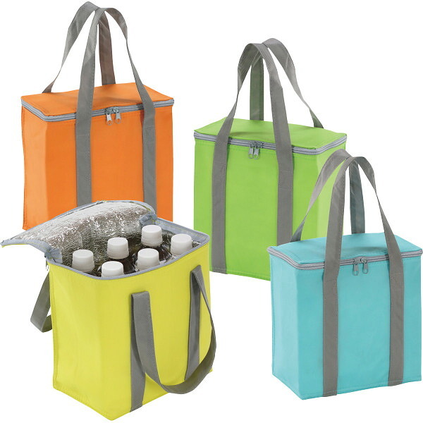 【直送】ポップカラークーラーバッグ 不織布 アルミ蒸着 500mlペットボトル6本収納 内側アルミ [26-0517-047] 6488 クーラーバッグ 保冷バッグ 保冷温 アウトドア レジャー お弁当 ランチバッグ 景品 粗品 ノベルティ ギフト プレゼント