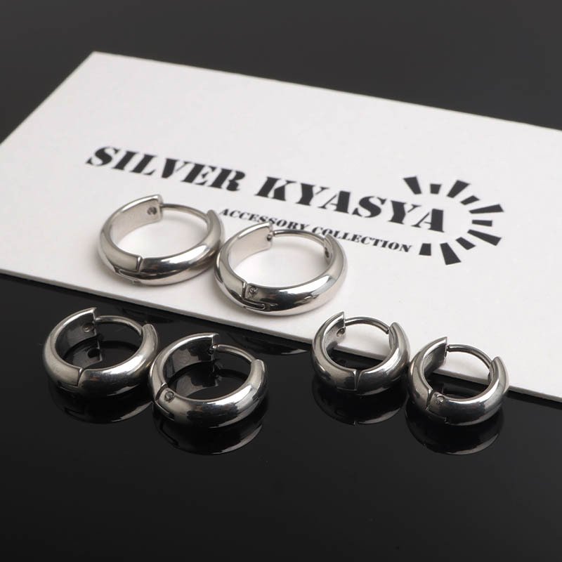 ステンレス 定番 フープピアス シンプルピアス ゴールド シルバー 幅4mm 3サイズ プチプラ メタル 小さめ 細身 プレーン ノーマル セカンド つやつや 両耳2点 レディース 女性 イヤリング 金属アレルギー対応