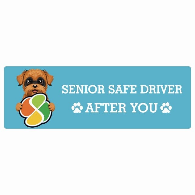 カーサイン 高齢者マーク SENIOR SAFE DRIVER ブリュッセルグリフォン ステッカー シール 長方形 15x5cm 肉球 日本製 車