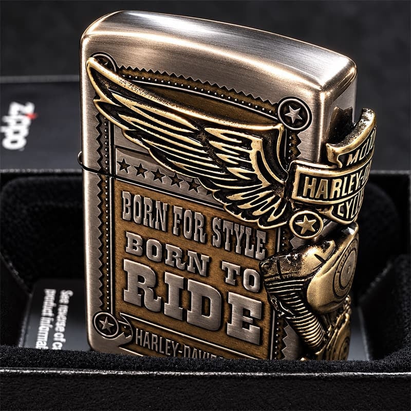 ZIPPO ライター ハーレー ダビッドソン ジッポ アンティークシルバー＆ゴールド 金銀 古美仕上げ 3面メタル イーグル 日本国内限定モデル かっこいい ギフト ジッポー